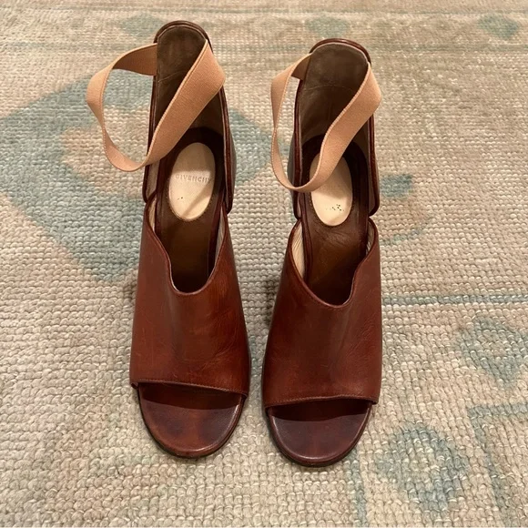 Givenchy Paris Brown Leather Studded Wooden Cone High Heels | Size 6 - Picture 3 of 8